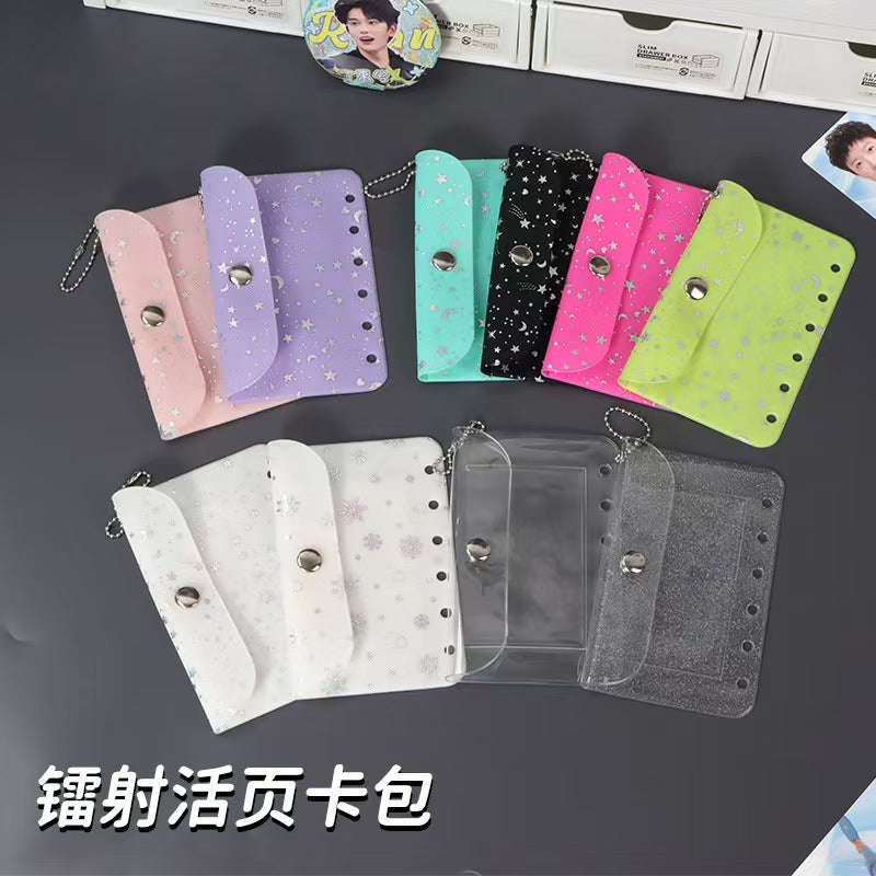A7 Holographic Galaxy Coin Pouch – 6-Ring Loose-Leaf Card Holder with Snap Closure, 15 Colors