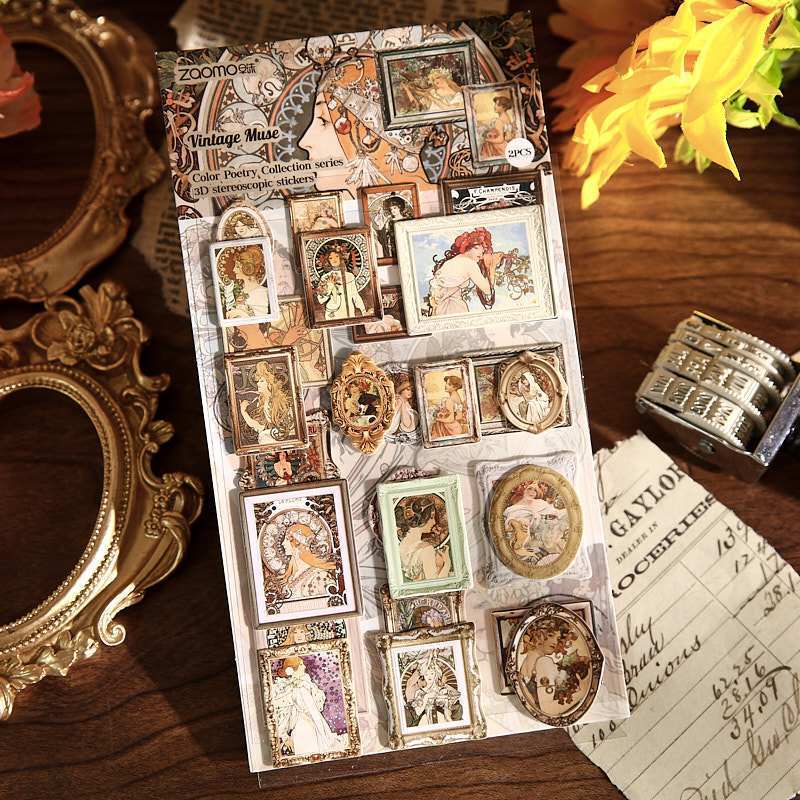 Vintage Oil Painting Frame Stickers - Van Gogh & Monet Inspired Die-Cut Art Stickers