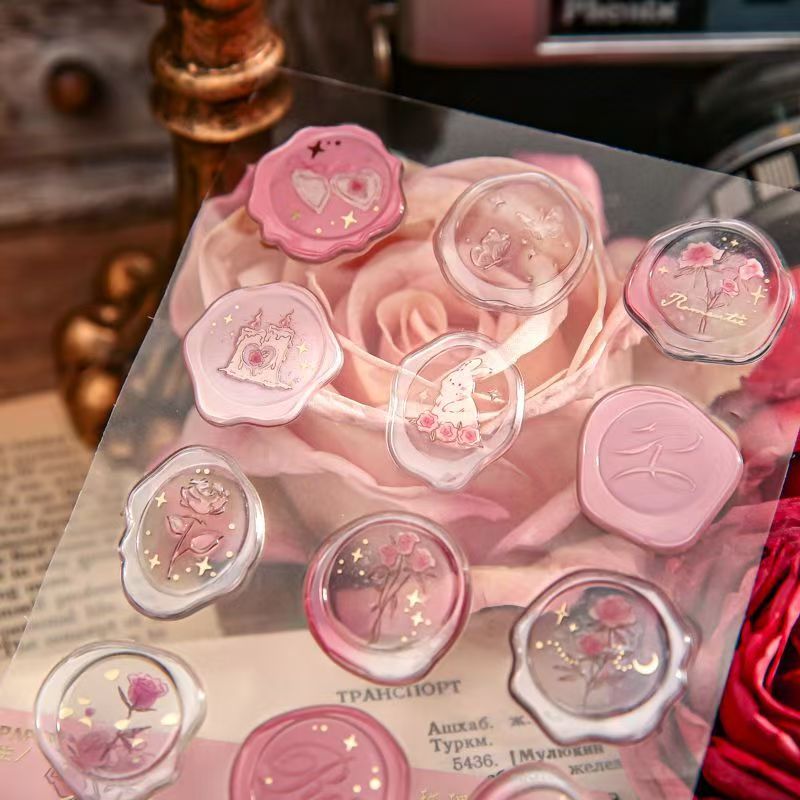 In the Name of Rose - 3D Resin Wax Seal Stickers, Vintage Gold Foil Envelope Seals