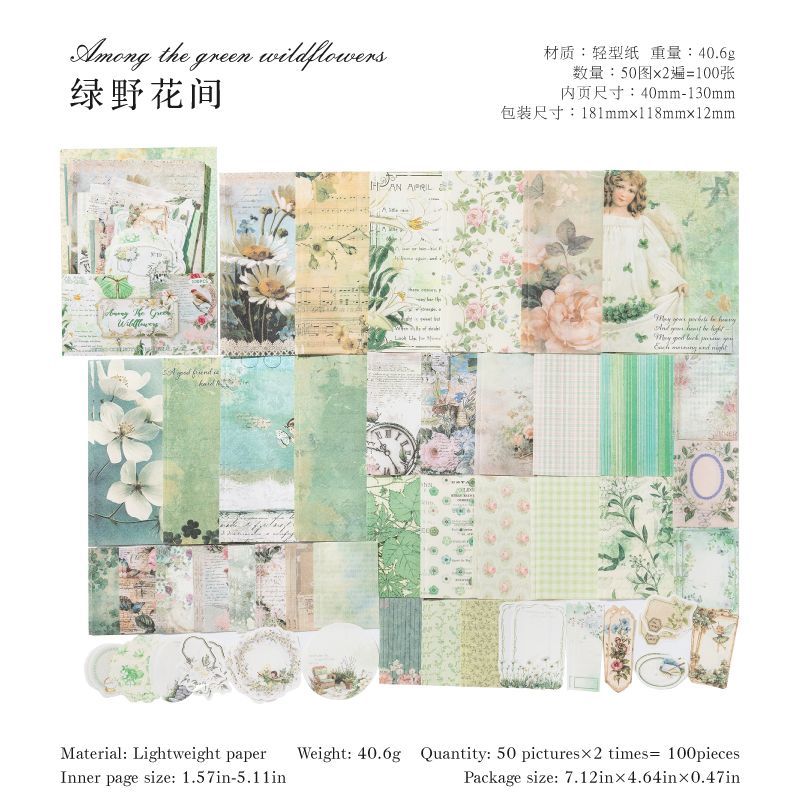 Garden Post Office Vintage Floral Paper Set - 100 Sheets, Romantic Rose & Botanical Junk Journal Paper