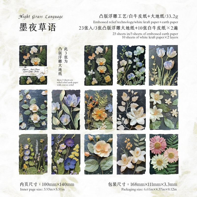 Vintage Pressed Flower Journal Paper Set - Embossed & Flat Botanical Background Paper