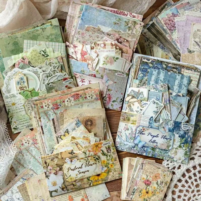 Garden Post Office Vintage Floral Paper Set - 100 Sheets, Romantic Rose & Botanical Junk Journal Paper