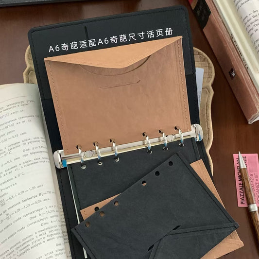A6 Vintage Envelope Storage Pocket – Washed Kraft Leather Ring Planner Refill, Personal & Wide Size