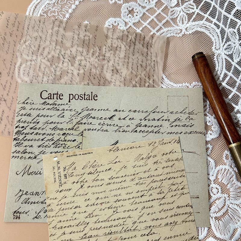Vintage French Letter Vellum Paper - Translucent Handwritten Script Background Sheets for Journaling