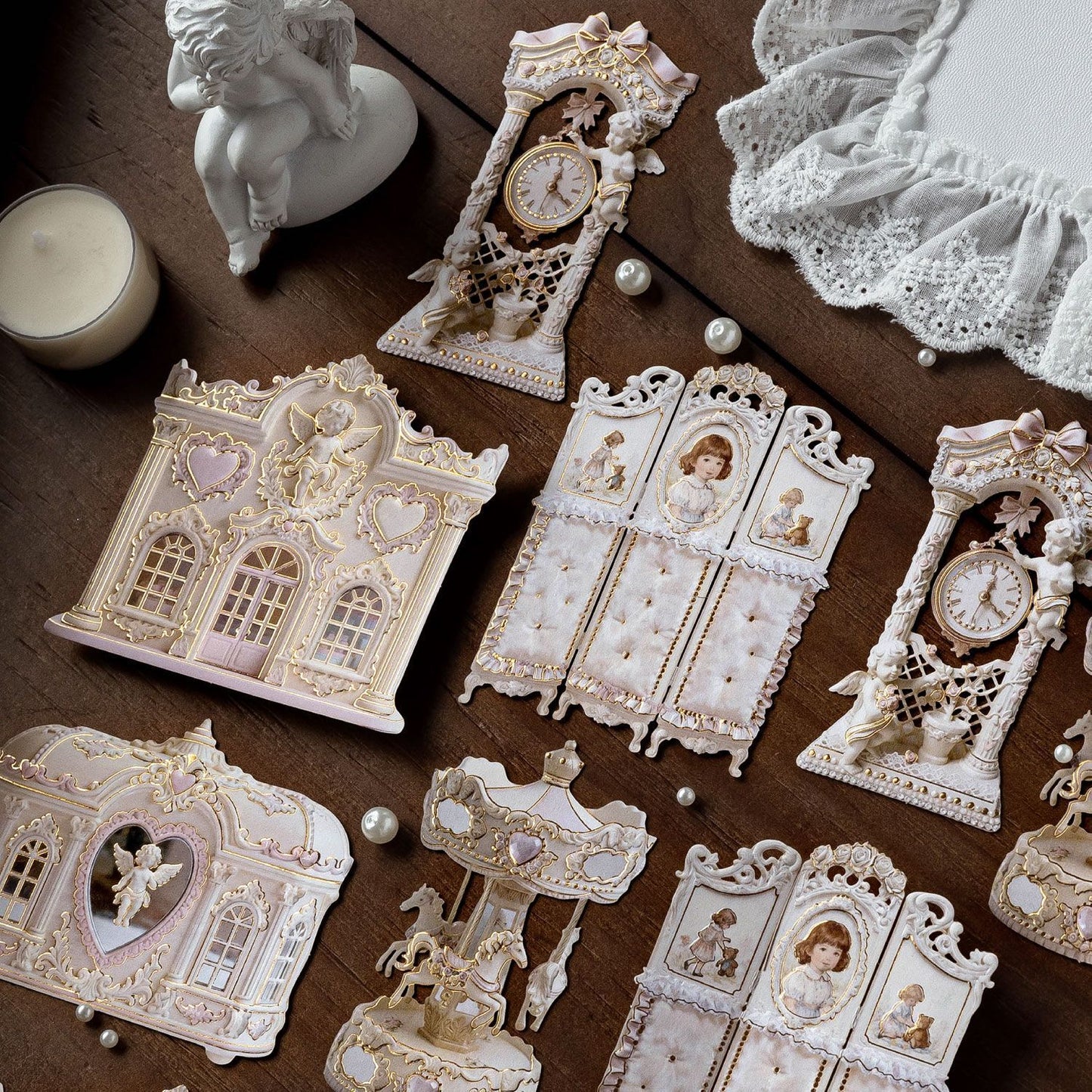 Rococo Embossed Gold Foil Collage Stickers - French Vintage 3D Relief Card Stickers