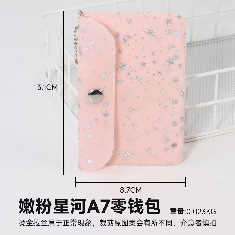 A7 Holographic Galaxy Coin Pouch – 6-Ring Loose-Leaf Card Holder with Snap Closure, 15 Colors