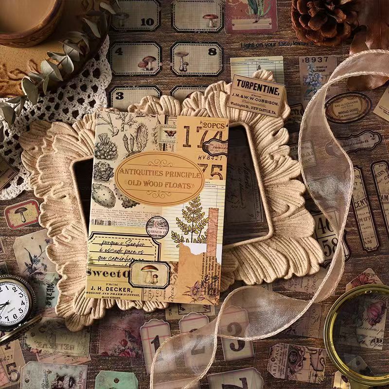 Vintage Antique Collage Sticker Sheet – Waterproof PET Die-Cut Journaling Stickers, 4 Designs