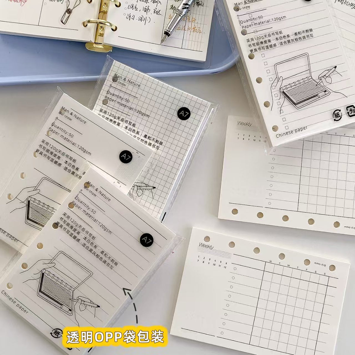 A7 Functional Ring Planner Refill Pages – 120gsm Premium Paper, 15 Layouts (Weekly/Monthly/Daily/Grid)
