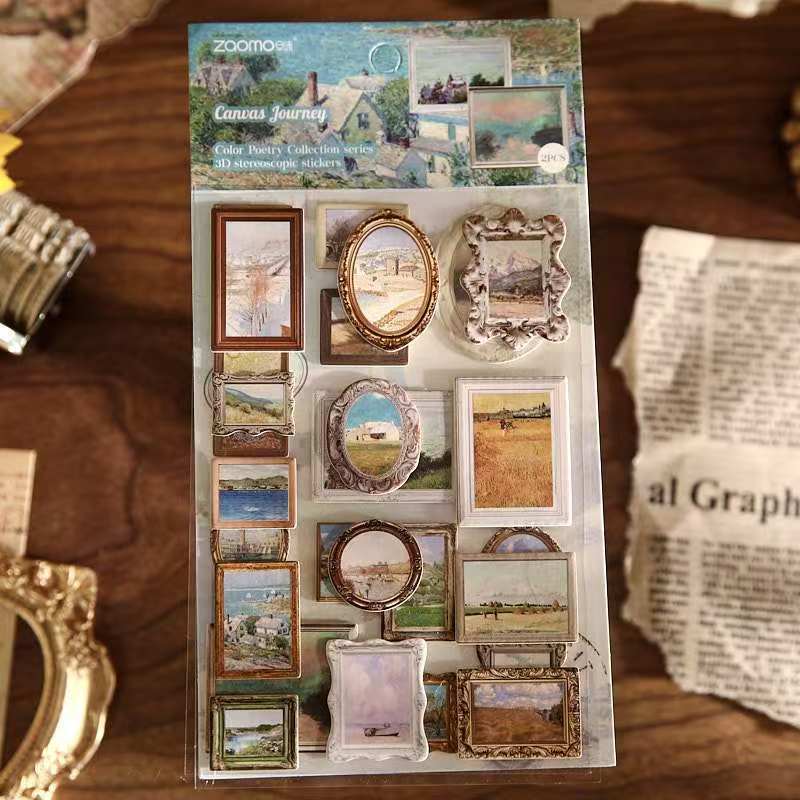 Vintage Oil Painting Frame Stickers - Van Gogh & Monet Inspired Die-Cut Art Stickers