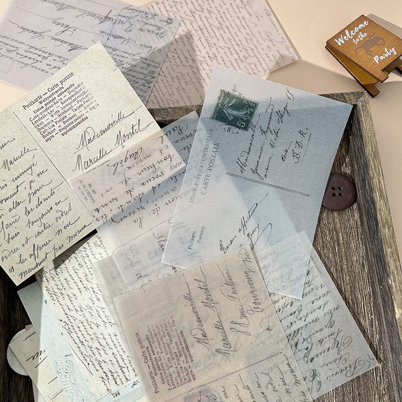Vintage French Letter Vellum Paper - Translucent Handwritten Script Background Sheets for Journaling