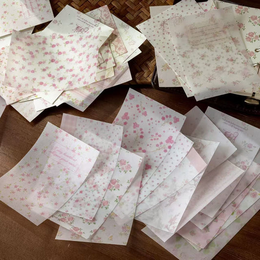 Vintage Floral Scrapbook Paper Pack – Korean Ins-Style Collage Background Sheets, 50pc, 4 Designs