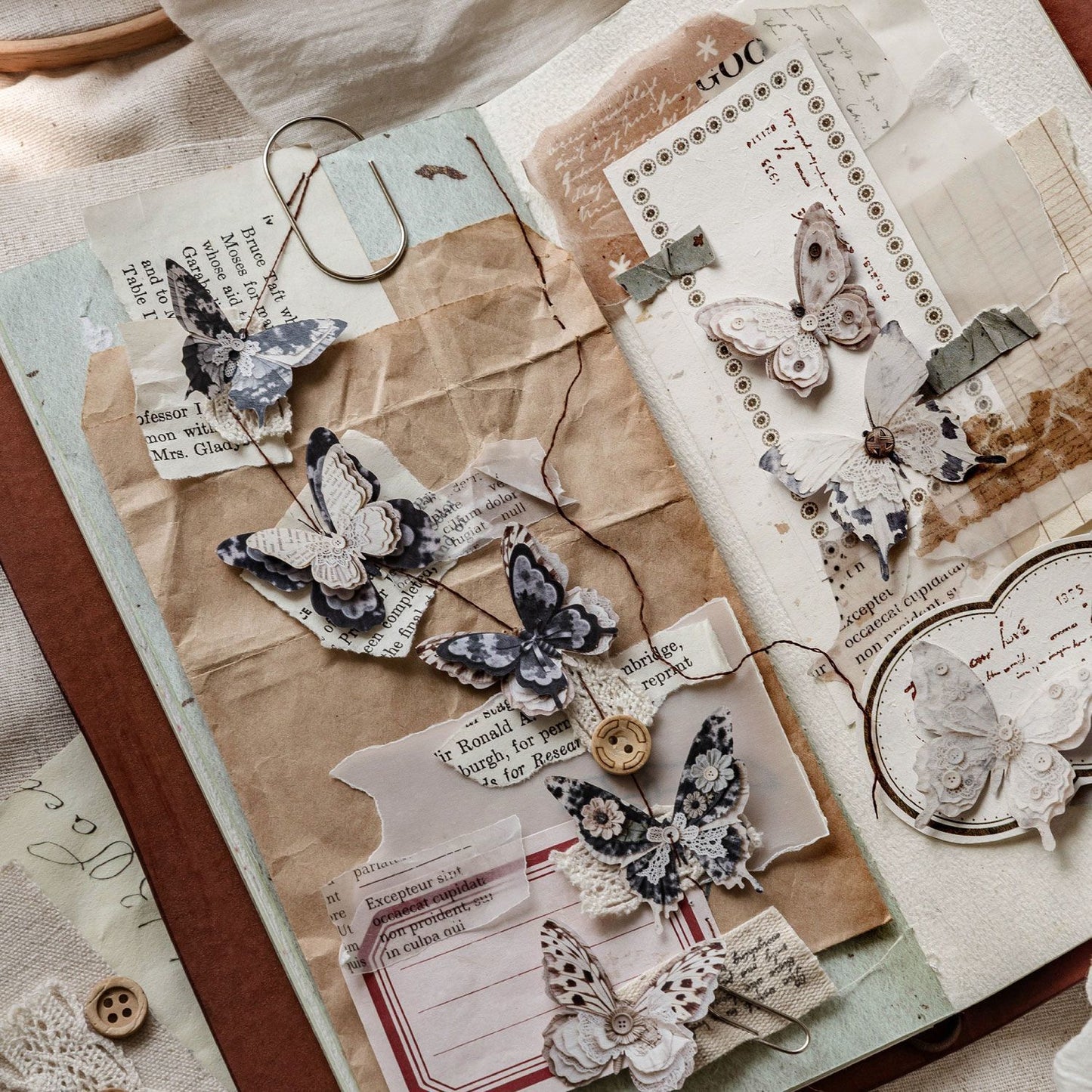 3D Butterfly Sticker Pack - Vintage Kraft Paper Butterfly Stickers for Journaling & Card Making