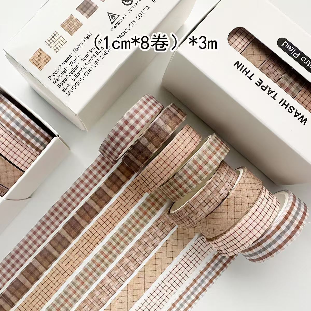 Vintage Script Washi Tape Set - Handwritten Letter & Lace Pattern Decorative Tape, 8 Rolls