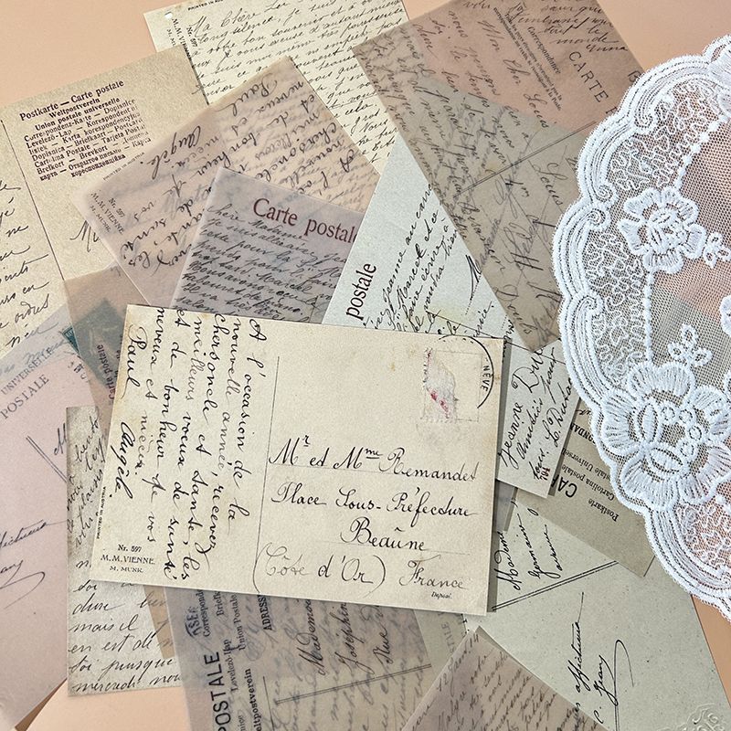 Vintage French Letter Vellum Paper - Translucent Handwritten Script Background Sheets for Journaling