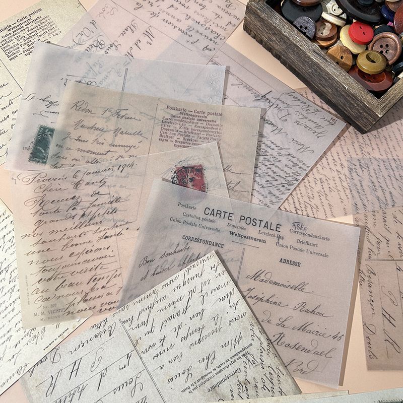 Vintage French Letter Vellum Paper - Translucent Handwritten Script Background Sheets for Journaling