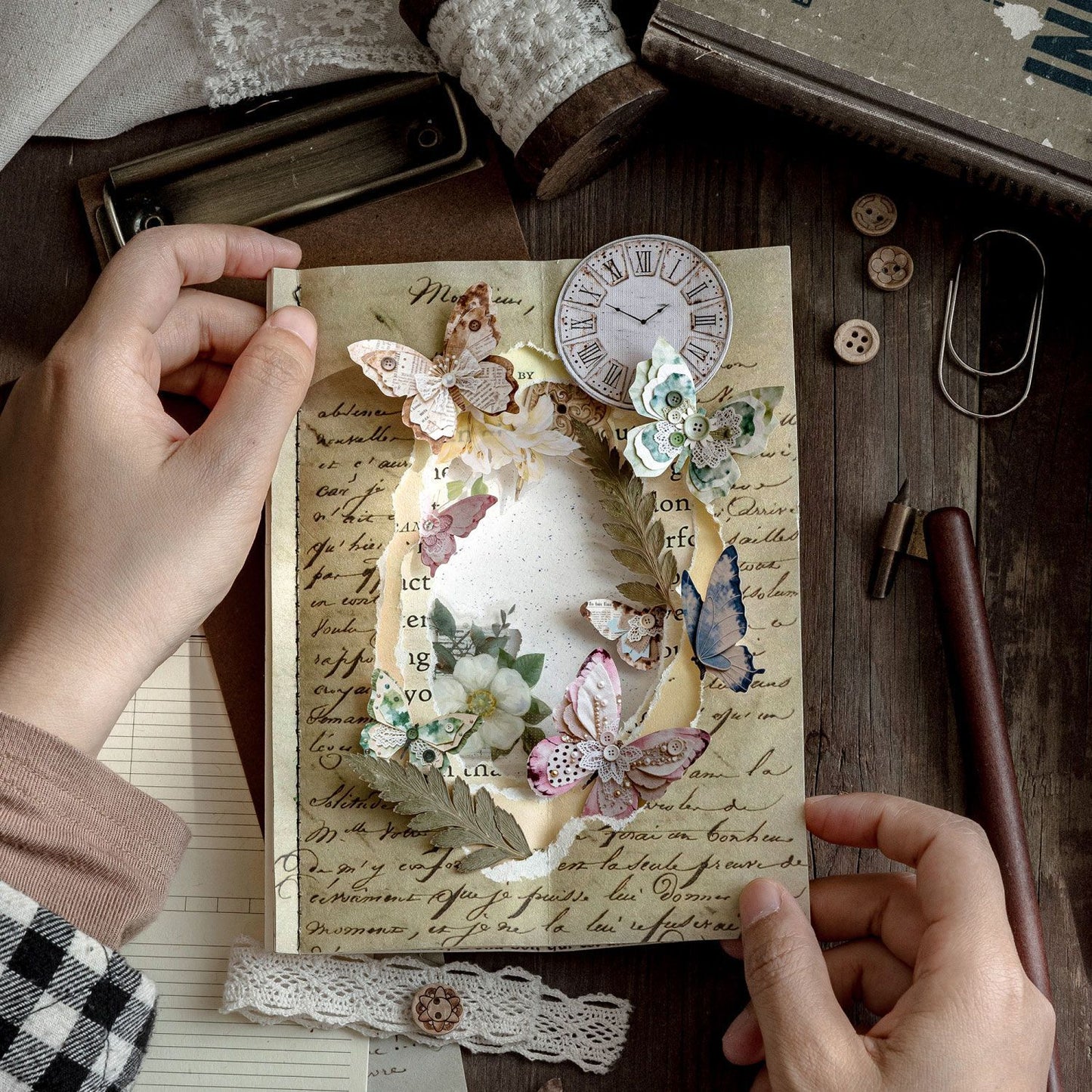 3D Butterfly Sticker Pack - Vintage Kraft Paper Butterfly Stickers for Journaling & Card Making
