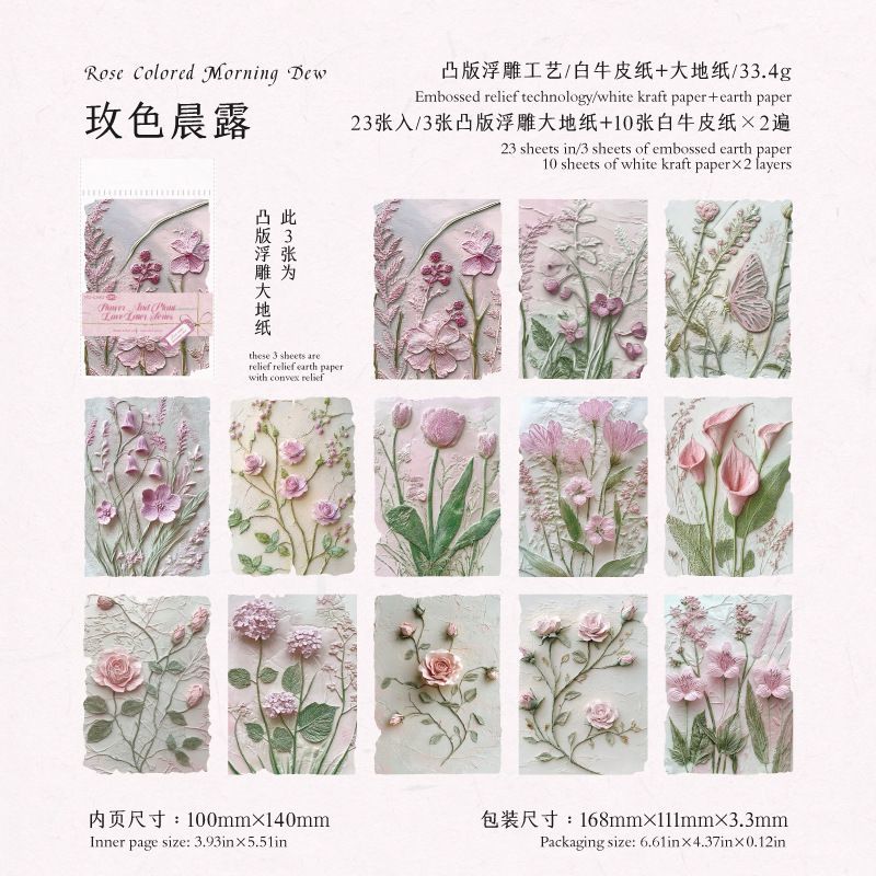 Vintage Pressed Flower Journal Paper Set - Embossed & Flat Botanical Background Paper