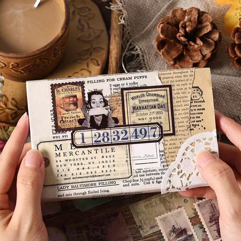 Vintage Antique Collage Sticker Sheet – Waterproof PET Die-Cut Journaling Stickers, 4 Designs