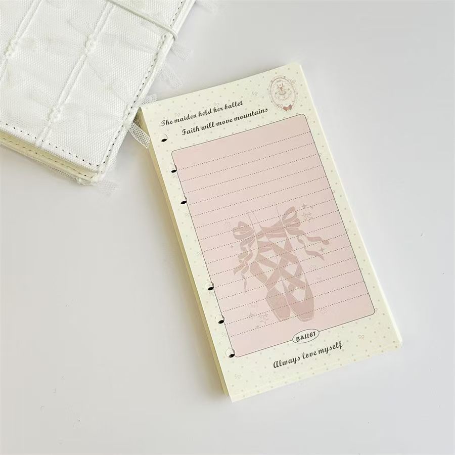 A6 Ballet Notebook Refill - 45 Sheets 120gsm Paper, Girly Pink Ballerina Planner Inserts, 6-Ring Binder