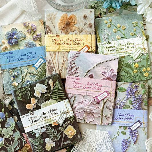 Vintage Pressed Flower Journal Paper Set - Embossed & Flat Botanical Background Paper