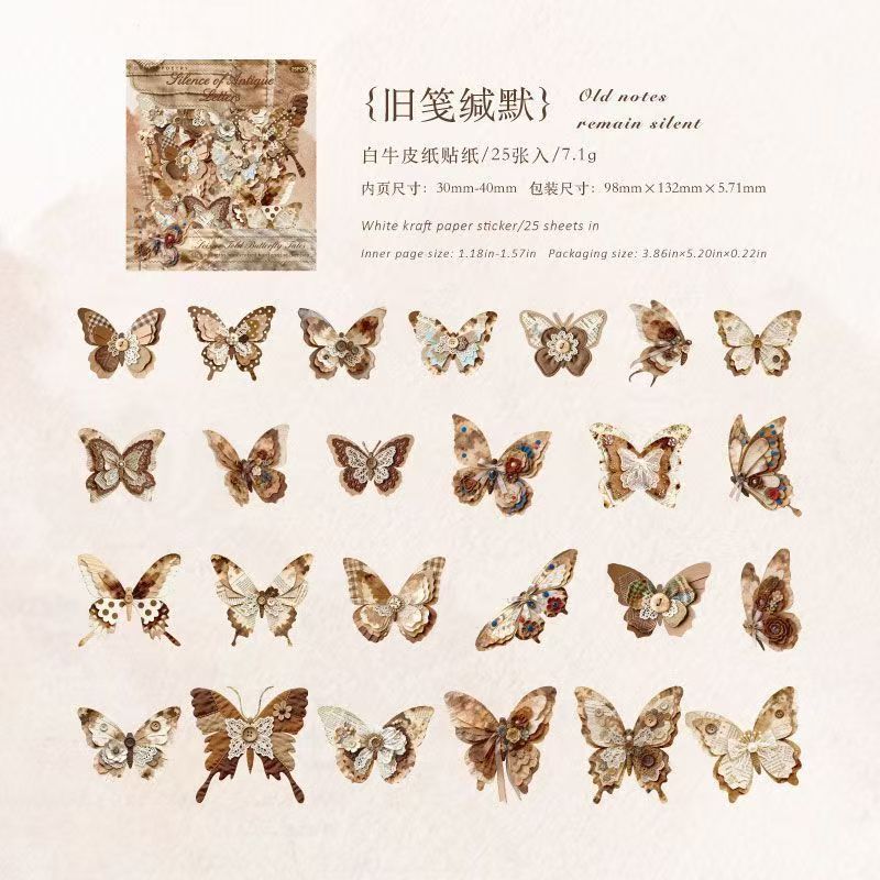 3D Butterfly Sticker Pack - Vintage Kraft Paper Butterfly Stickers for Journaling & Card Making