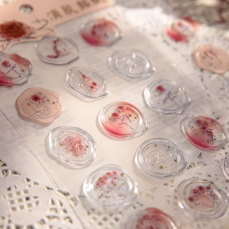 In the Name of Rose - 3D Resin Wax Seal Stickers, Vintage Gold Foil Envelope Seals