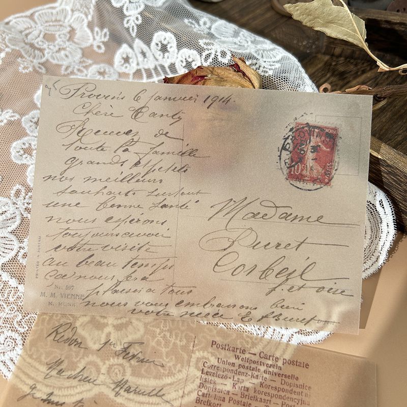 Vintage French Letter Vellum Paper - Translucent Handwritten Script Background Sheets for Journaling