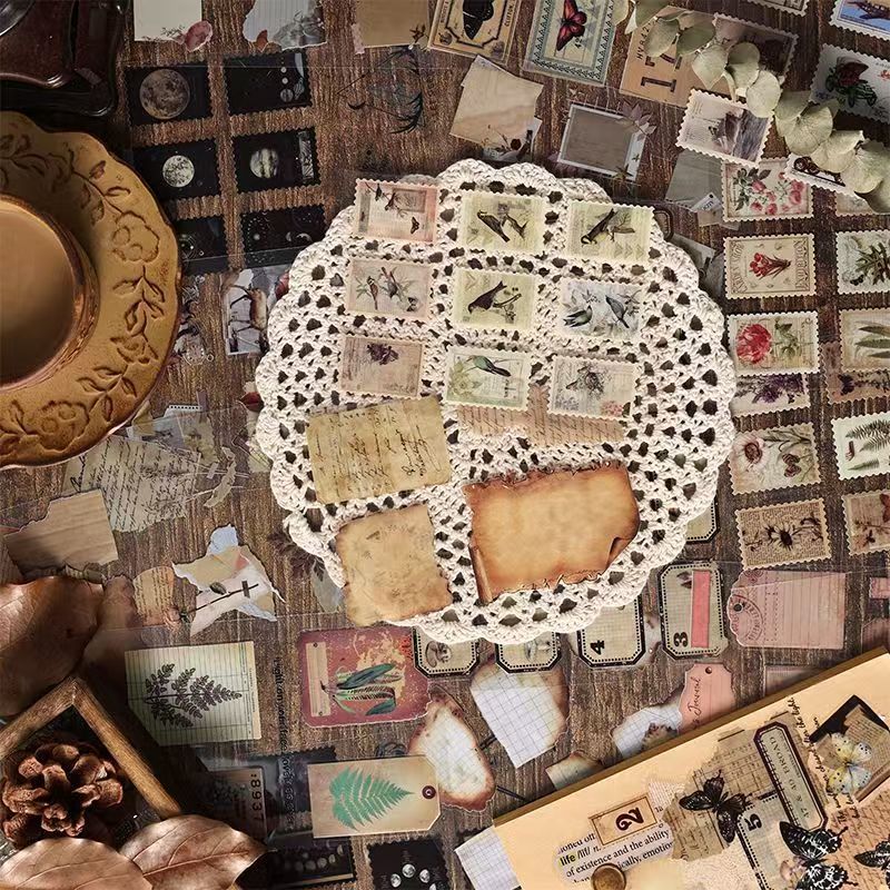 Vintage Antique Collage Sticker Sheet – Waterproof PET Die-Cut Journaling Stickers, 4 Designs