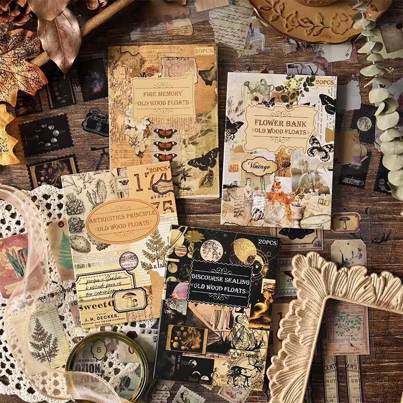 Vintage Antique Collage Sticker Sheet – Waterproof PET Die-Cut Journaling Stickers, 4 Designs