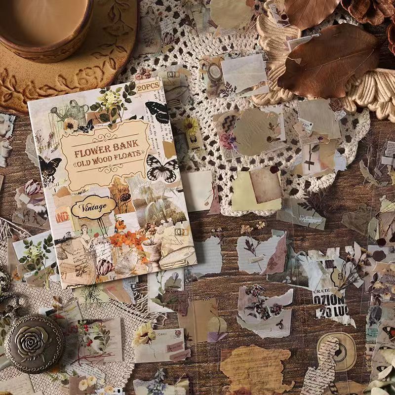 Vintage Antique Collage Sticker Sheet – Waterproof PET Die-Cut Journaling Stickers, 4 Designs