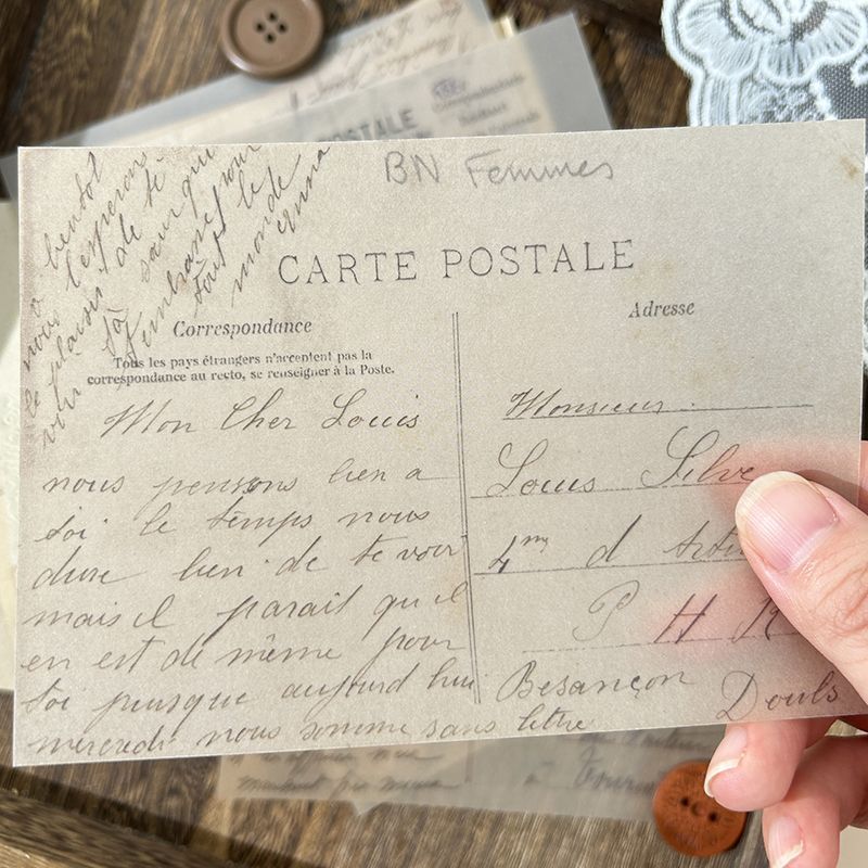 Vintage French Letter Vellum Paper - Translucent Handwritten Script Background Sheets for Journaling