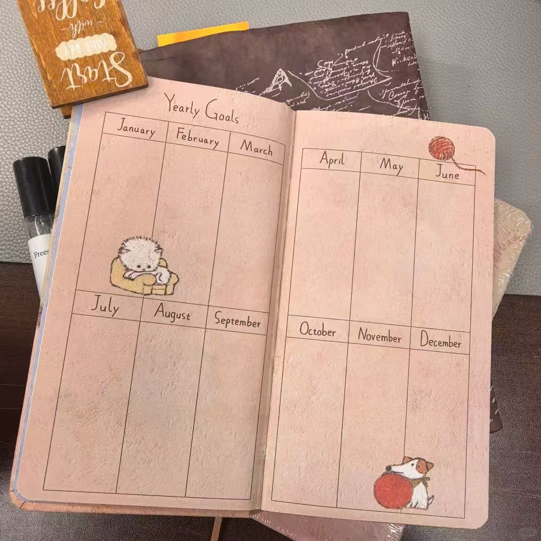 Sleepy Elephant Hand-Drawn Hardcover Journal – Minimalist Daily Planner Notebook, Cute Illustrated Cover