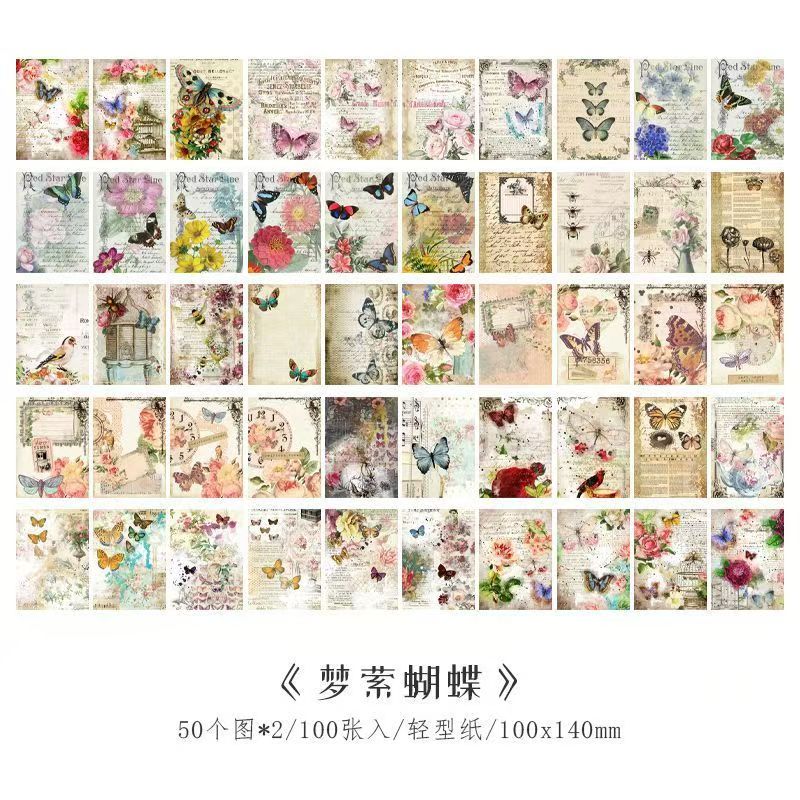 Vintage Collage Paper Set — 100 Sheets, 6 Styles