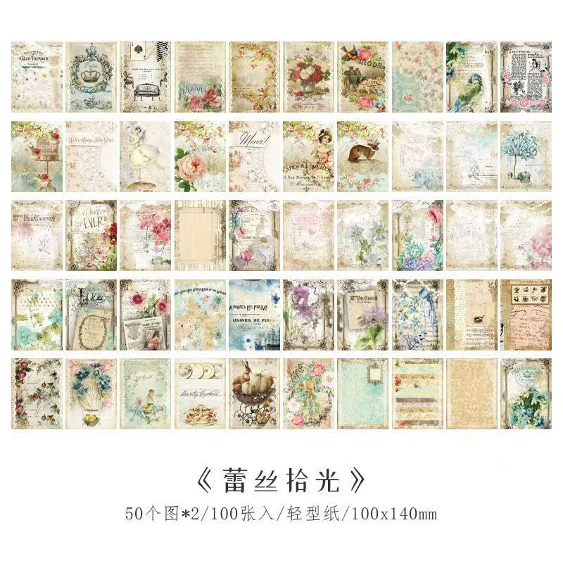 Vintage Collage Paper Set — 100 Sheets, 6 Styles
