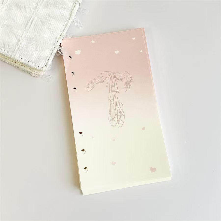 A6 Ballet Notebook Refill - 45 Sheets 120gsm Paper, Girly Pink Ballerina Planner Inserts, 6-Ring Binder