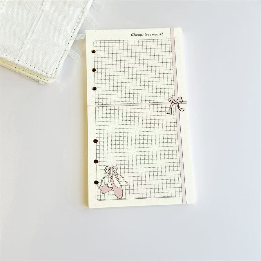 A6 Ballet Notebook Refill - 45 Sheets 120gsm Paper, Girly Pink Ballerina Planner Inserts, 6-Ring Binder