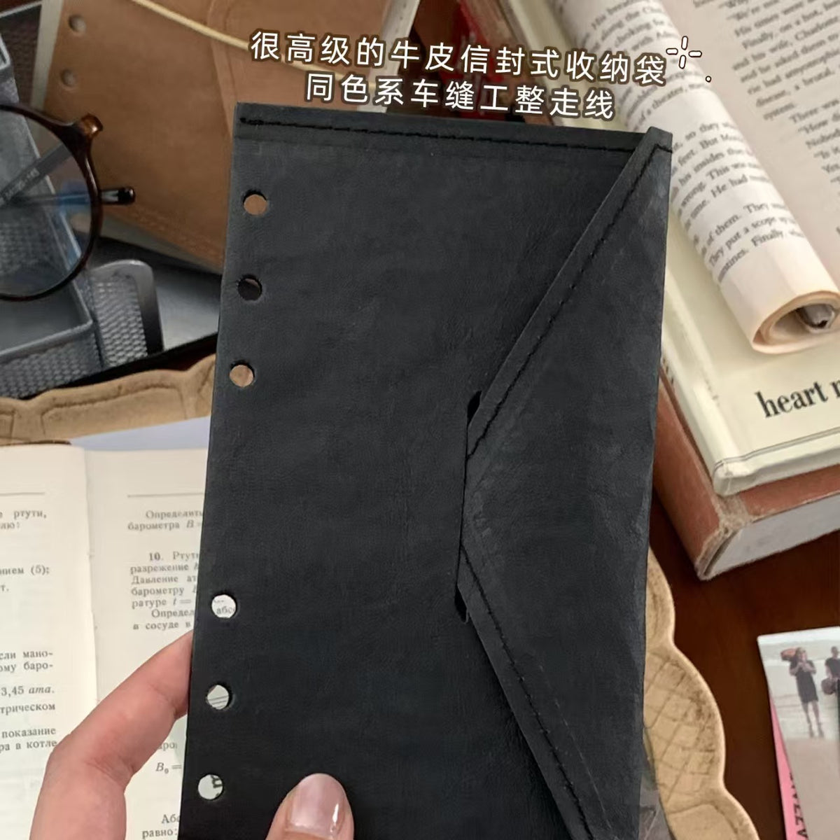 A6 Vintage Envelope Storage Pocket – Washed Kraft Leather Ring Planner Refill, Personal & Wide Size