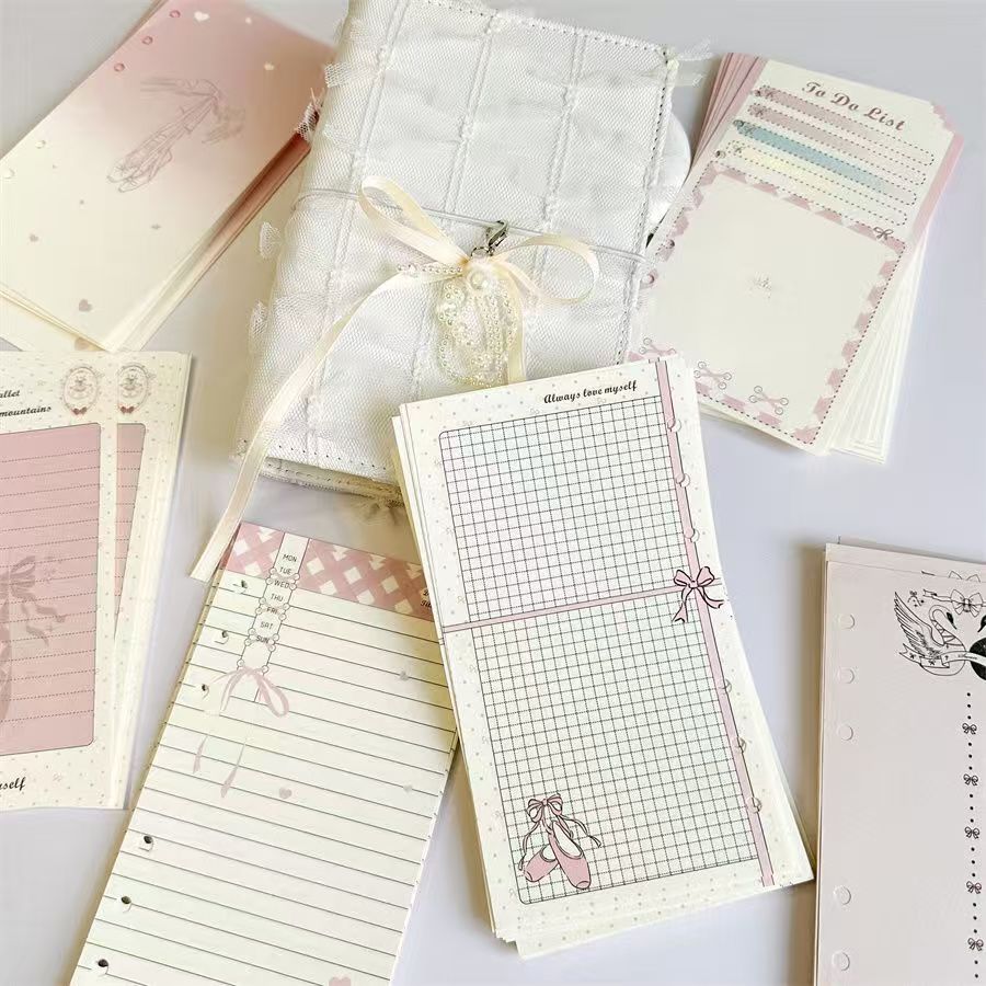 A6 Ballet Notebook Refill - 45 Sheets 120gsm Paper, Girly Pink Ballerina Planner Inserts, 6-Ring Binder