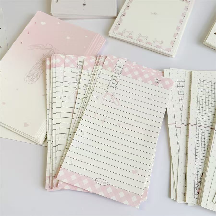 A6 Ballet Notebook Refill - 45 Sheets 120gsm Paper, Girly Pink Ballerina Planner Inserts, 6-Ring Binder