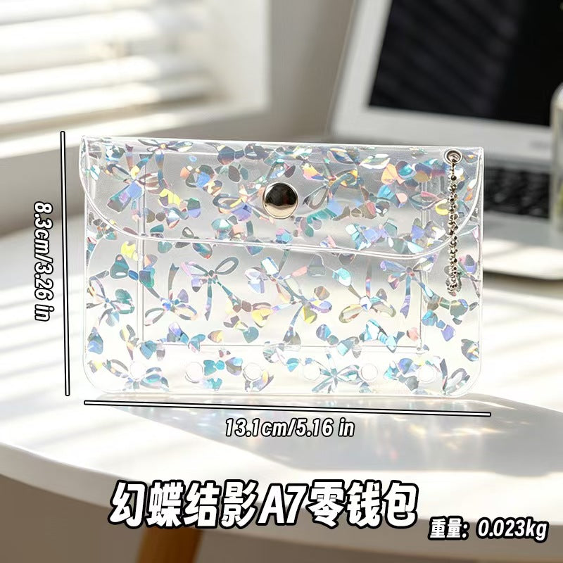 A7 Holographic Galaxy Coin Pouch – 6-Ring Loose-Leaf Card Holder with Snap Closure, 15 Colors